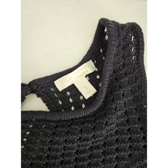 lauren conrad tops Cold Shoulder Navy Lace Knit Crochet Top LC Size S - Picture 5 of 7